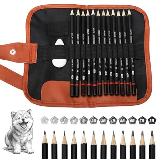 12 Piezas Lápices de Dibujo, con Estuche Enrollable y Goma de Borrar, Lápices de Boceto 2H H F HB B 2B 3B 4B 5B 6B 7B 8B, Juegos de Dibujo para Artistas, Adultos, Dibujos, Amantes del Boceto | Ya disponible en tu tienda friki favorita! En mundofriki.es!