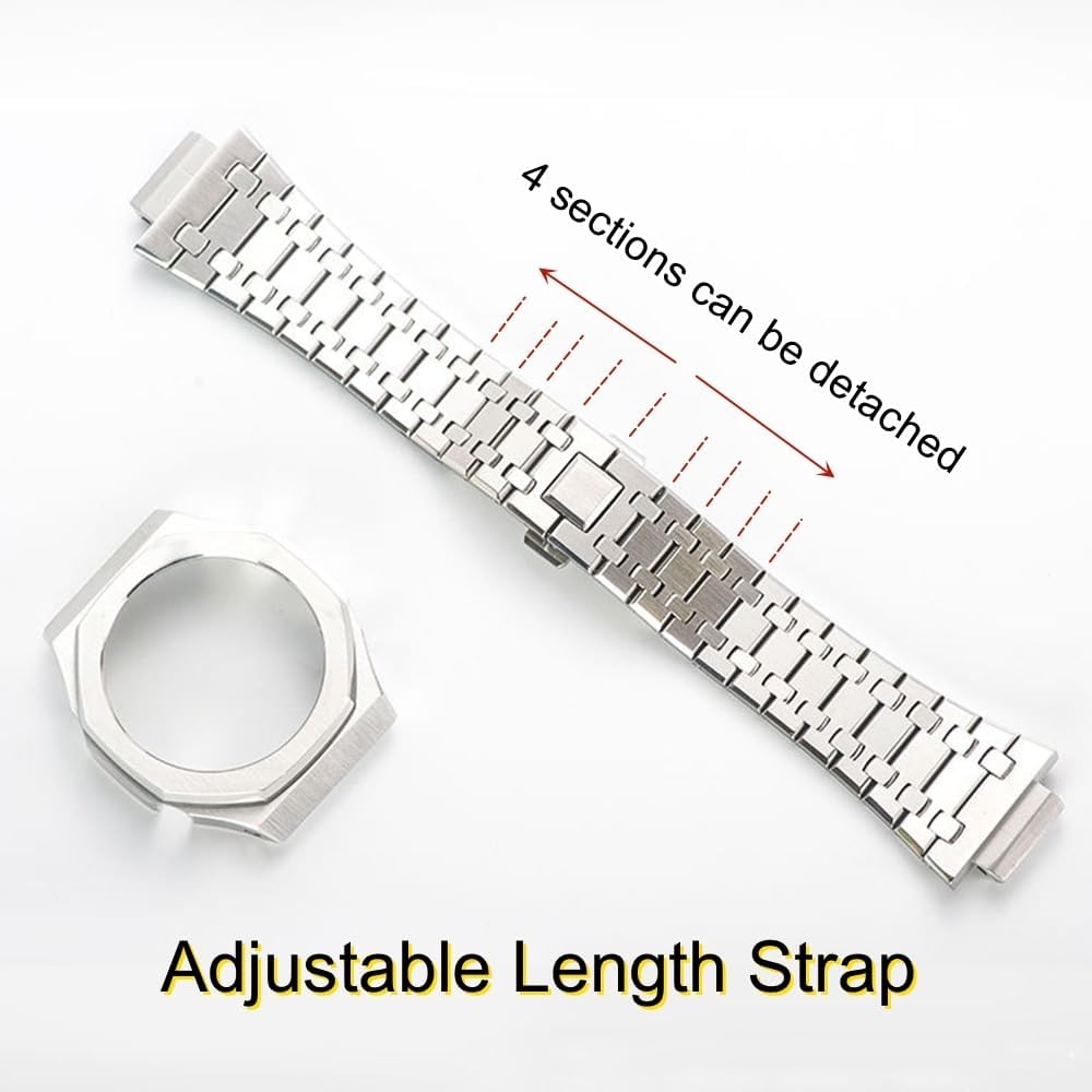 GA2100 Stainless Steel Watch Band Case Mod Kit, Smooth Bezel without Nails Metal Strap Accessories Compatible with Casio Mens G-Shock GA2100/GA-2110 Watches