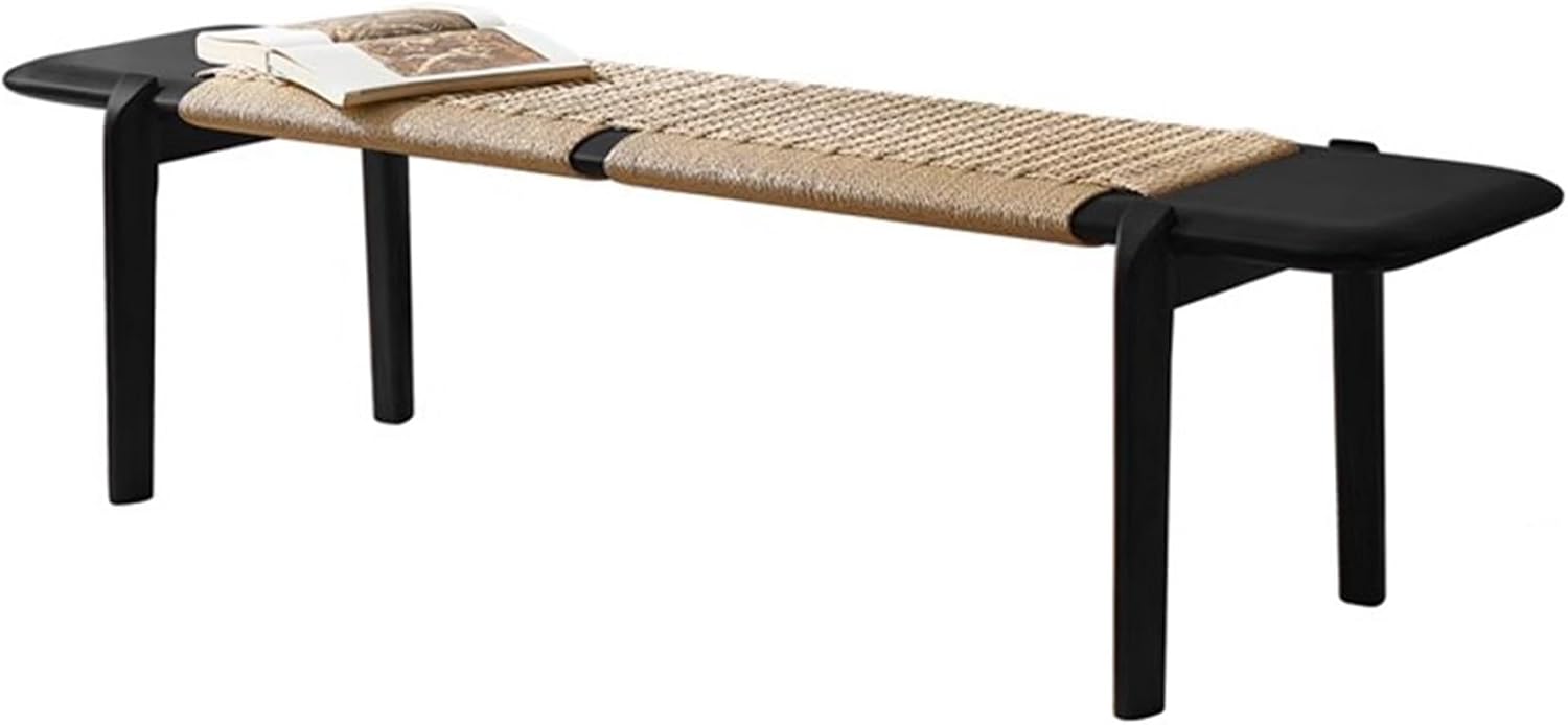 Wood Bench, Woven Dining Bench, Table Benches, Narrow Entryway Bench, Farmhouse Wood Bench, Kitchen Table Bench for Living Room, Dining Room, Hallway(Brown)