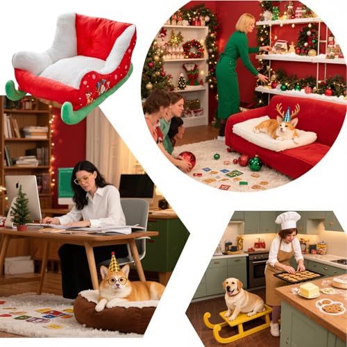 Generisch Hundekorb - Plüsch 68x38x28cm | Warmes und festliches Weihnachtsbett für Haustiere mit gemütlichem Nest, Welpe, Katze, Weihnachten, Winter, beruhigend, Tierschlaf | Festlich – Bild 4