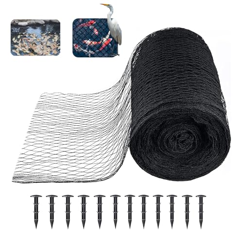 mychoiii Koi Pond Netting Kit 20 x 40 FT, 3/8' Heavy Duty Woven Mesh Pond Net Cover for Leaves with 12 Stakes, HDPE Pool Netting Protecting Fish from Herons Birds Cats, Black