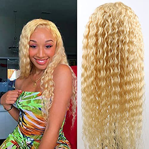 Deep Wave 613 Frontal Wig 13X4 Transparent HD Lace Blonde Deep Curly 613 Lace Frontal Wig Human Hair 20inch 613 Human Hair Lace Front Wig with Baby Hair Pre Plucked Free Part 150% Density