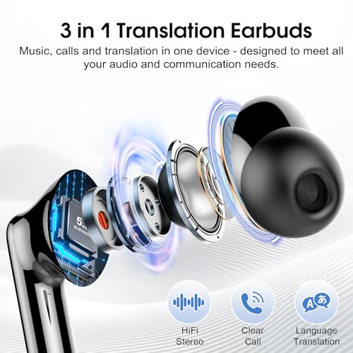 Image of Real Time AI Translation Earbuds 165 Languages 6 Modes No Subscription | 1S Instant Translation, Simultaneous interpretation, Audio & Video Call Support, AI Chat Mode, HD Stereo Sound, 40H Battery