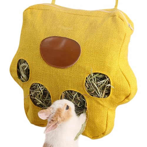 Saco De Heno para Conejos - Bolsa De Heno Colgable | Bolsa De Almacenaje con 4 Agujeros para Conejos Y Pequeños Roedores para Jaula De Interior Y Exterior