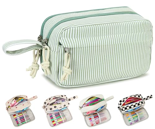Image of Bluboon Big Capacity Pencil Case Pencil Pouch Pen Case School Supplies Cute Pencil Box Pencil Bag for Teen Girls Boys Women Man (Green White Stripes)