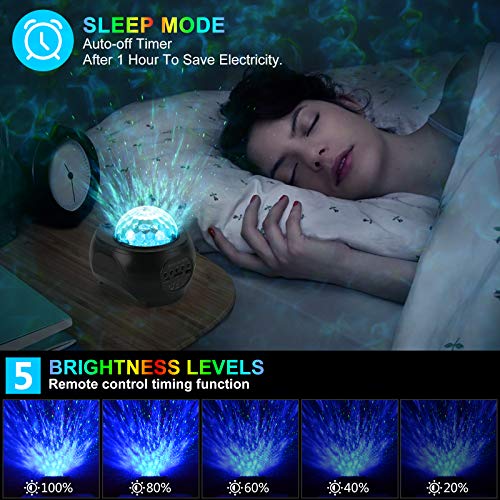 Star Projector Night Light, Star Ocean Wave Projector Lamp Galaxy Night Light with Remote Control Timer Bluetooth Speaker for Kids Adults Bedroom Home Party Decoration Christmas Gifts