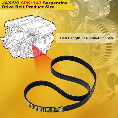 Image of 6PK1143 Serpentine Belt V-Ribbed Drive Belt for 07-18 Edge 3.5L,08-12 Escape 3.0L,11-19 Explorer V6,09-19 Flex /Taurus,09-16 MKS,07-18 MKX,07-15 CX-9 3.7L,21-25 A4 /A6 /Q5 2.0L,Replace 1060450