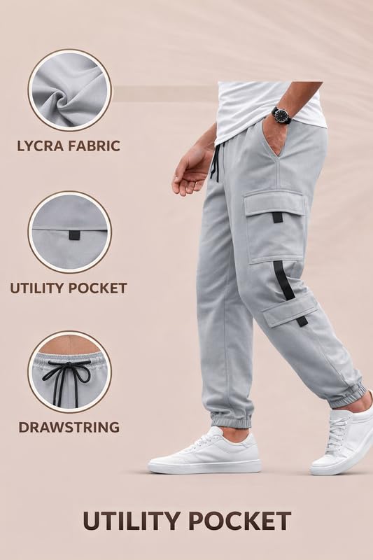 Image of Men's Lycra Blend Track Pants - Stretchable, Comfortable, Lightweight Joggers for Running, Gym, Casual Wear, Elastic Waistband, Full-Length Activewear Pants
