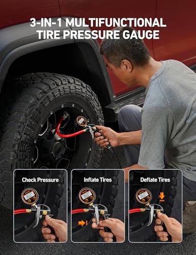Image of AstroAI T1 Digital Tire Pressure Gauge with Inflator, 3-250 PSI Air Chuck with Pressure Gauge, Heavy Duty with Quick Connect Coupler, Calibrated to ANSI B40.7 Grade 2A