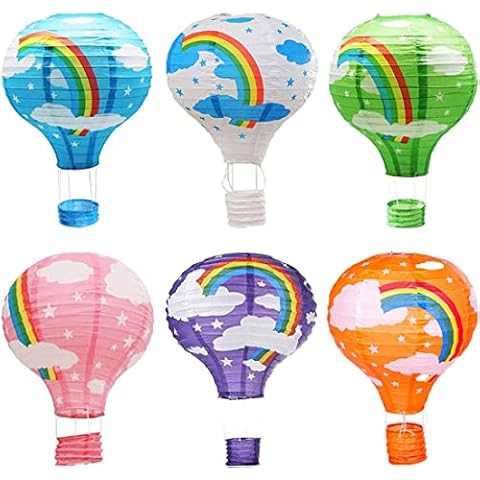 6 Pcs Hanging Hot Air Balloon Rainbow Paper Lanterns Craft Lamp Shade for Birthday Wedding Christmas Party Decor (12in/Rainbow) Cover