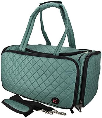 KIOTA Quilted Tote Beauty Duffel Bag with 4 Side Compartments Ideal for Cosmetic Bottles Brushes Accessories (Teal)