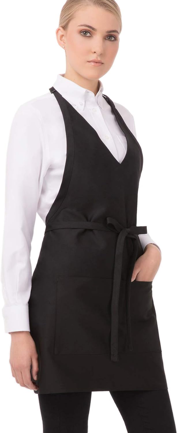 Chef Works Unisex V-Neck Tuxedo Bib Apron - Durable 65/35 Poly/Cotton, Adjustable Fit, Reinforced Pockets, 4.5 Stars