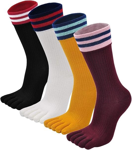 4 Pair Striped Toe Socks Cotton Five Finger Sport Running Crew Socks for Women Men-image-33