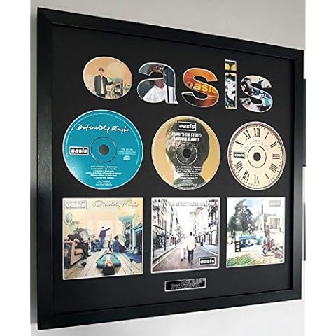 Icon Republic Oasis-Definitely Maybe-Framed Original CD's-Laser Cut Mount-Liam Gallagher-Live Forever Cover