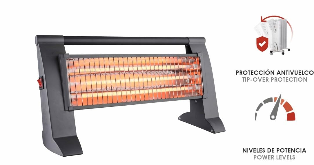Poêle à quartz 400/800/1200W, anti-renversement, gris