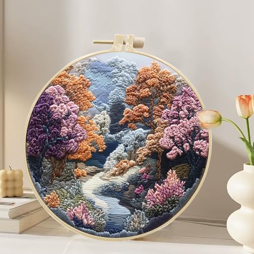Image of Hzkokon 2 Pack Embroidery Kit for Beginners Adults Cross Stitch Kits Hand Embroidery Kit Includes Stamped Flower Pattern, Hoop, Color Threads,Tools & Follow Instruction