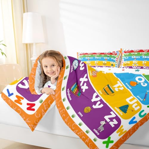 Image of Feelyou ABC Alphabet Comforter Set King Size, Learning Alphabet Bedding Set Kids Toddler Educational Comforter Word Educational Duvet Set Durable Bed Set 3Pcs