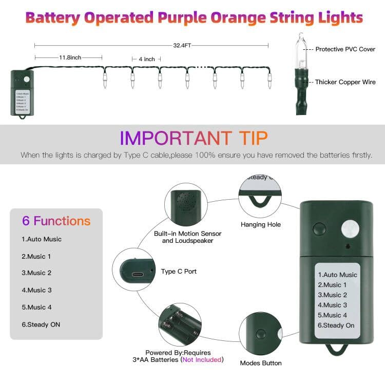 Tcamp Battery Operated Halloween Lights Motion Activated Sync with Music - image 5