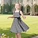 Sunny Fashion Girls Dress Polka Dot Sundress Square Spaghetti Strap Waist Bow Retro Casual Size 8