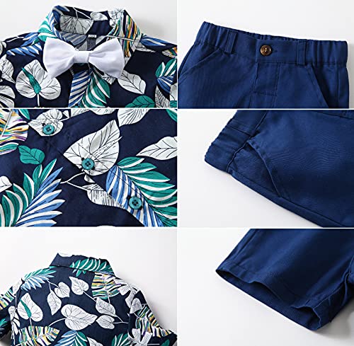 Image of Toddler Baby Boy Summer Clothes Set Floral Shirt Bow-tie Shorts Hawaiian Outfit