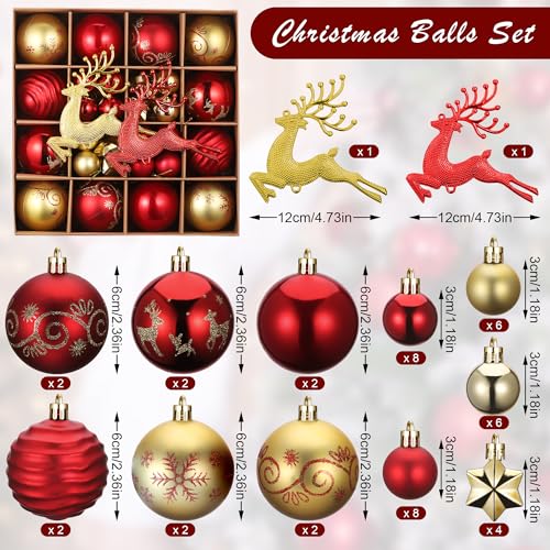 Fentar Christmas Tree Baubles, 46pcs Beautiful Christmas Balls with Various Styles, Shatterproof Xmas Bauble Set - Image 2