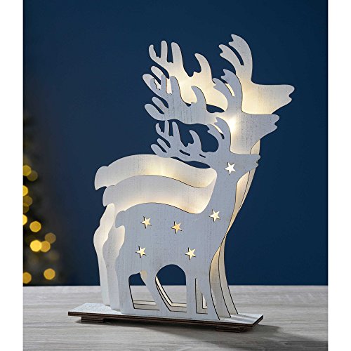 Werchristmas Pre-Lit 3 Layer Reindeer Table Christmas Decoration, Wood, 30 Cm - White #TOP4