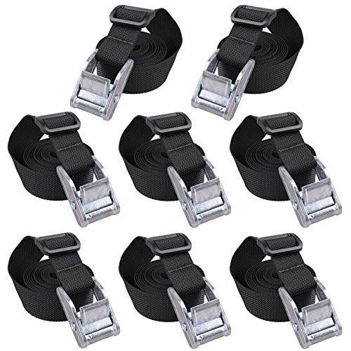 Magarrow Sturdy Lashing Straps Tie Down Strap With Heavy Duty Cam Lock Buckle, Pack Of 8 (6.5 Feet, White Buckle/Black Strap) #TOP12