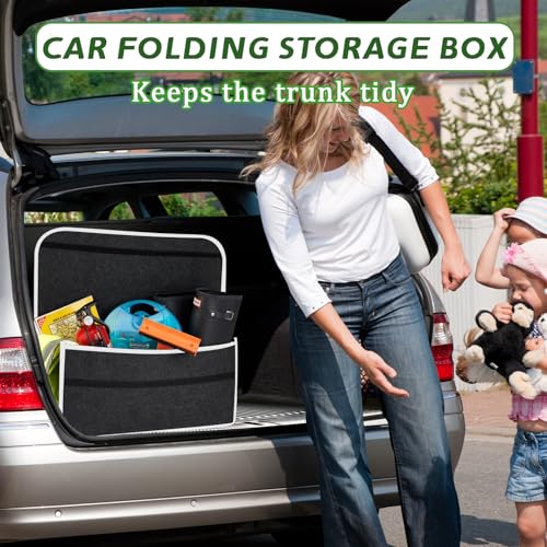 HIAHXC Kofferraum-Organizer-Tasche, Faltbare Kofferraum-Organizer-Aufbewahrung, rutschfeste Filz-Kofferraum-Tidy Tasche für Aufbewahrung von Auto-Werkzeugen & Innen-Deklutter - Geeignet für alle