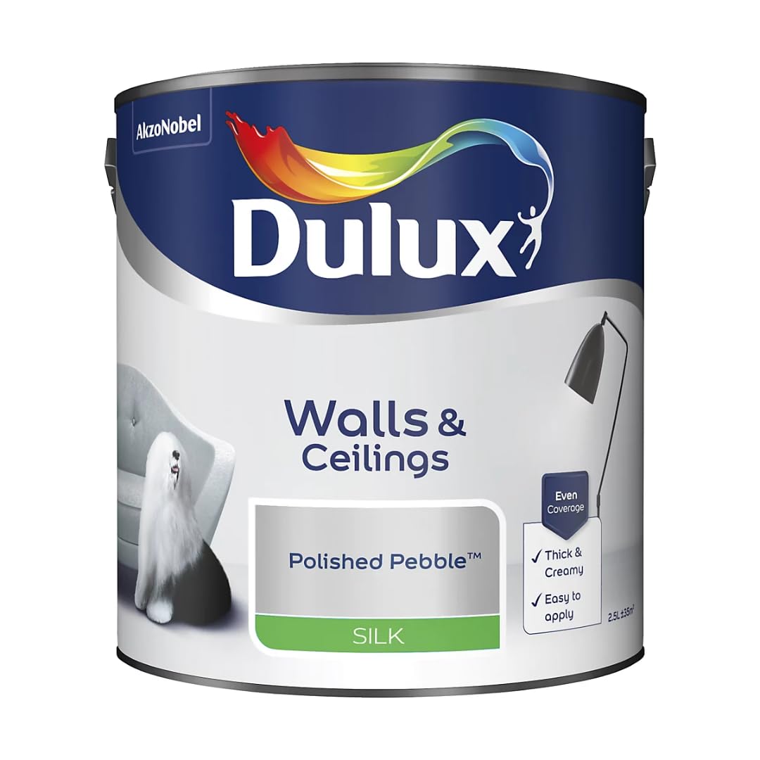 Polished Pebble Walls & Ceilings Silk Emulsion Paint 2.5 L – Smooth Washable Silk Finish, Quick Dry, Low-VOC, Easy Application for Interior Walls & Ceilings