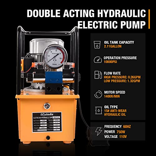 Image of Hydraulic Electric Pump 8.4Quart 2.1Gallon Double Acting Solenoid Valve 8L Hydraulic Power Pack Cylinder Electric Portable Pump, DB075-D2
