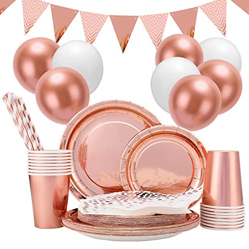 97 Pcs Juego de Vajilla de Fiesta Decoracion, Oro Rosa Juego de...