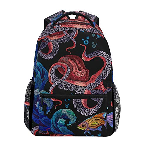 QMIN Mochila de animales marinos pulpo peces tropicales escolar viaje universidad portátil
