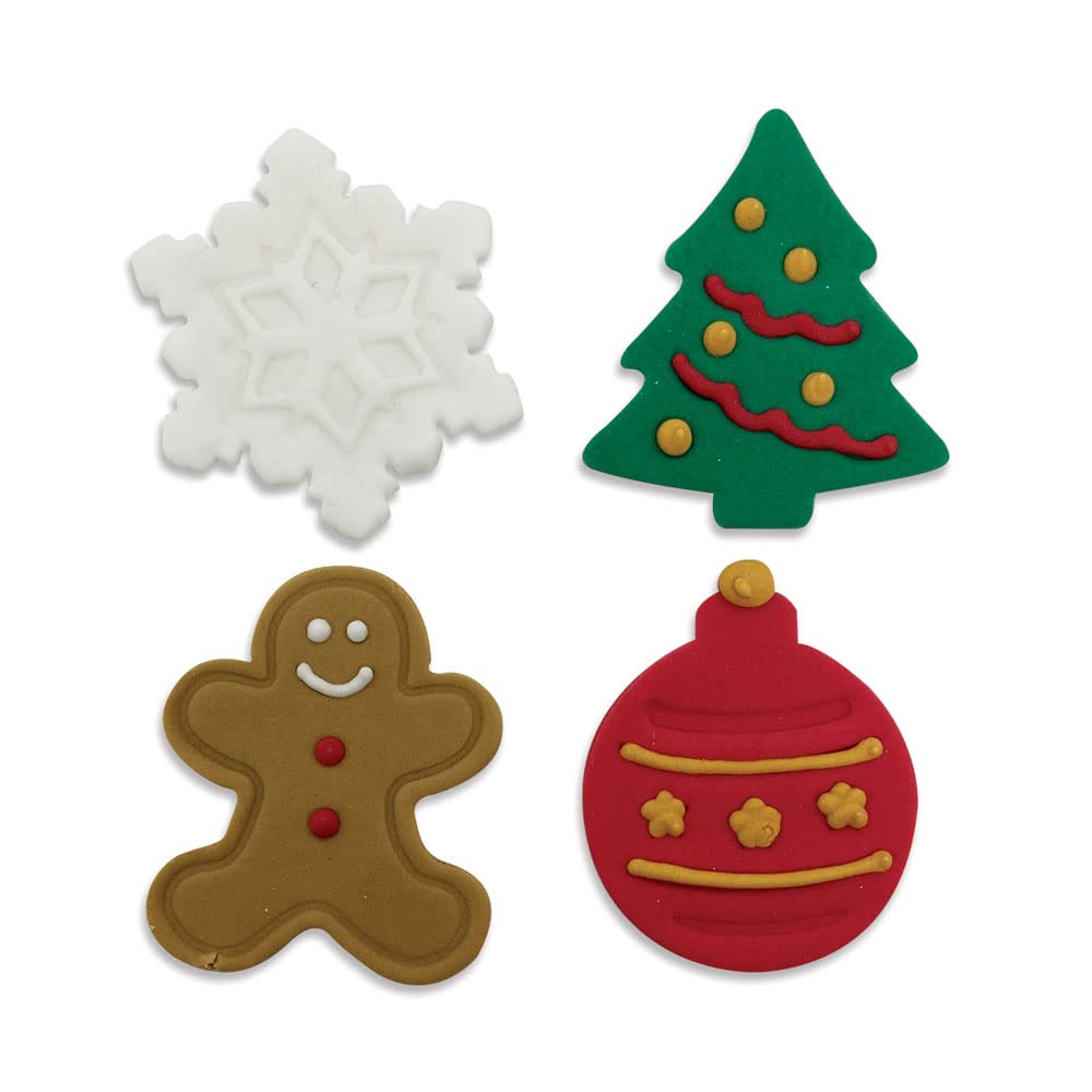 Anniversary House Christmas Happy Holidays Edible Cake Decorations Assortment, Handcrafted Cake Toppers, Edible Fondant Icing Sugar Cupcake Toppers, SFX349
