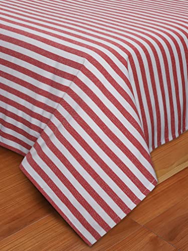 Image of AIRWILL, 200GSM Handloom Cotton Double Bedsheet with 2 Pillow Covers (Candy Stripe Red)