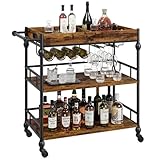 GarveeMore 3-Stufiger Barwagen Mit Rollen, Metall-Servierwagen Mit Weinregal Und Abnehmbarem Tablett Für Zuhause, Küche, Esszimmer & Wohnzimmer, Grau