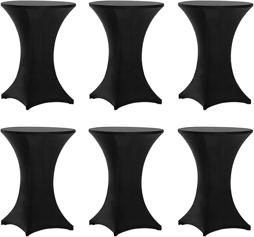 Tina's Paquete de 6 fundas para mesa de cóctel de elastano Highboy de 30 x 42 pulgadas, color negro, mantel elástico ajustable para mesas redondas