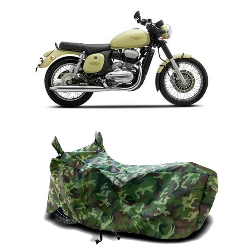 Image of DUFFEL-100% Heat Protection Two Wheeler Bike /Scooty Body Cover for Jawa 42 Water Resistance /UV-Rays /Birds Dropping /Scratchproof /Dust Proof /Waterproof[Green Jungle Print]