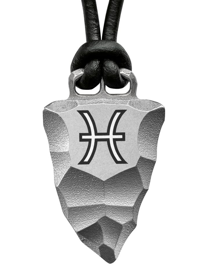 Element of Gods Titan Faustkeil Sternzeichen Fische Pisces Anhänger mit Lederband in schwarz