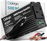 Odoga 500W Power Inverter 12V to 240V – Car Plug Adapter to UK Plug Socket, DC to AC Wall Outlet 3 Pin Plug, USB-A & USB-C Charger Ports for Laptop, Mobile Phones, Tablets, Consoles & More