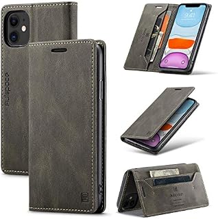 TOHULLE for iPhone 11 Case, Vintage Wallet Case Card Holder Kickstand Built-in Magnetic Flip Folio Leather Case for iPhone 11 - Coffee Brown