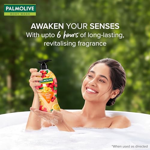 Image of Palmolive Mindful Awake Body Wash, 750ml Shower Gel Single Pump Bottle, 100% Natural Orange & Hibiscus Extracts, pH Balanced Bodywash, Free of Parabens & Silicones