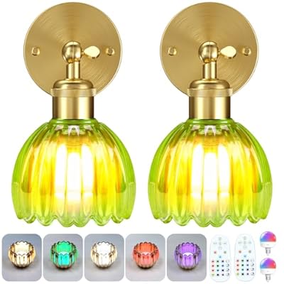 Battery Operated Wall Sconce with Remote Control, Wireless Wall sconces Set of Two with 7000mAh Dimmable Magnetic RGB Bulbs, Rechargeable Wall Light for Bedside Bedroom Living Room Hallway Wall Decor