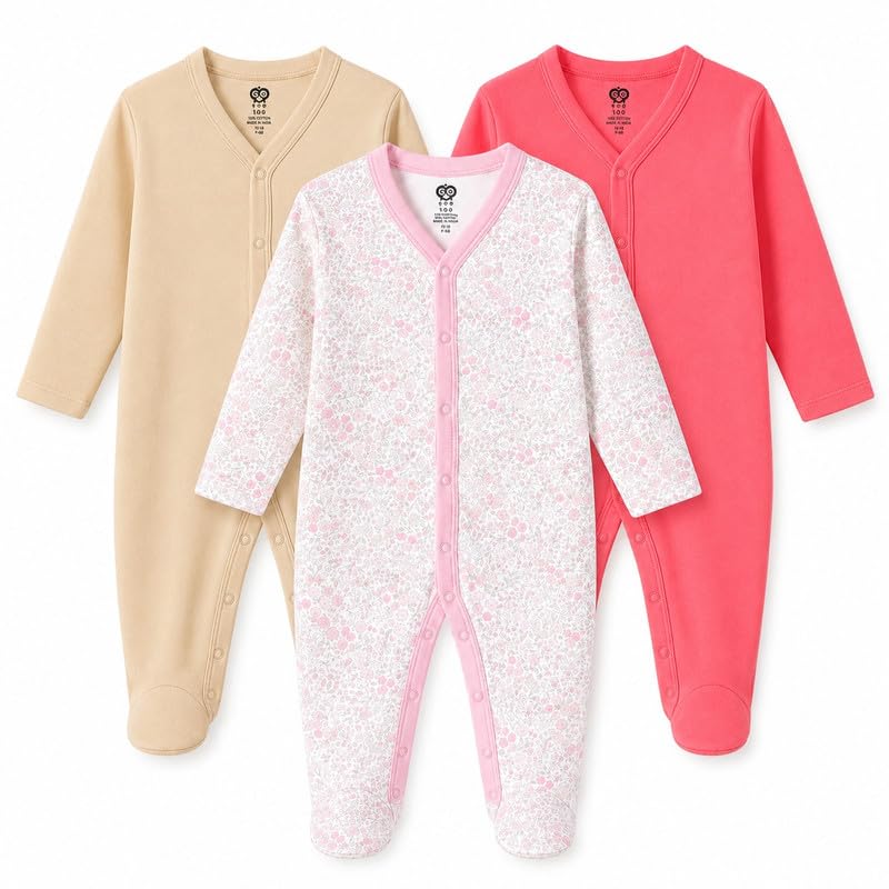 Image of EIO 100% Cotton Baby Rompers Sleepsuits Jumpsuits Night Suits for Newborn Baby Boys & Girls | Soft Infant Bodysuit | Pack of 3 Kids Rompers