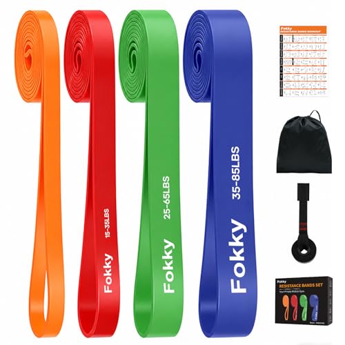 Fokky Fitnessbänder Resistance Bands Set 4 Stufen Widerstandsbänder mit Türanker/Übungsposter/Tragetasche Fitnessband Klimmzug Bänder für Krafttraining Muskelaufbau Heimtraining Klimmzughilfe