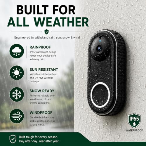 Image of 1080P Wireless Video Doorbell Camera, Smart Security Doorbell Camera, Cloud Storage,AI Human Detection, Instant Alert, Night Vision, Two Way Audio