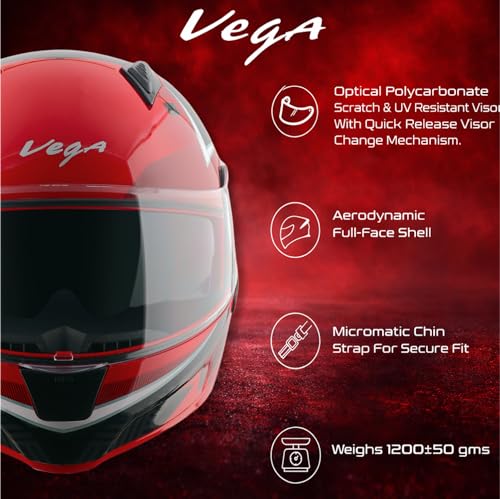 Image of Vega VM-02 Spike Timeless Flip-Up Motorcycle Helmet | ISI Certified | Lightweight Modular Design with Bold Graphics:Red Black, L
