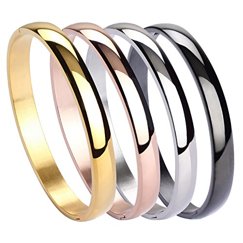 MILAKOO Women's Set of 4 Silver/Gold/Rose Gold Stainless Steel Bracelet Bangle