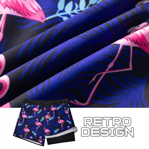 BRISIRA Mens Short Swim Trunks with Compression Liner Retro Vintage 8090s Bathing Suit Swim Board Shorts Swimwear Quick Dry4
