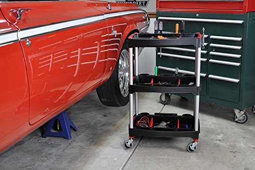 Offex Rolling 3 Shelf Mechanics Tool Storage Utility Cart With 3" Casters - Red/Black #TOP6