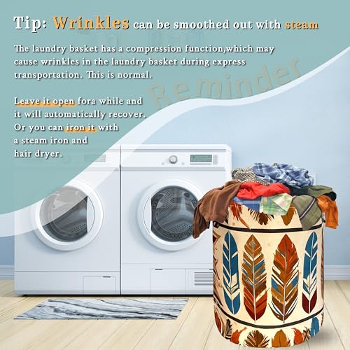Image of Feather Laundry Basket Oxford Cloth Foldable Hamper 18.9x16.5 Inch | With Handle Tote Bag Colorful Boho Laundry Hamper Clothes Storage Bucket Toy Organizer For Bathroom /Laundry /Bedroom